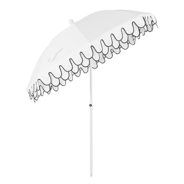 Horizon 6.5 ft. Classic MidCentury Scalloped Fringe Market Beach Umbrella
